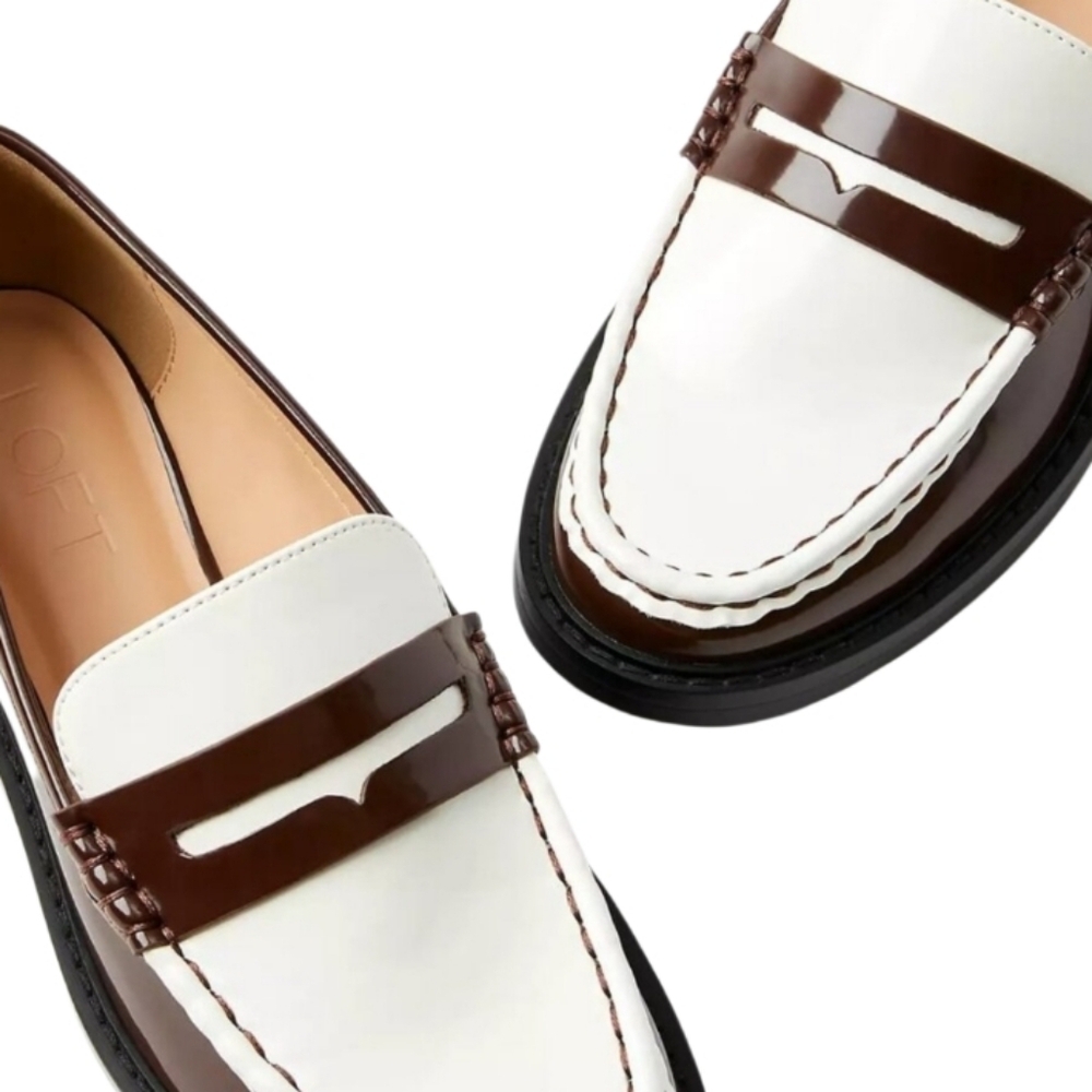NEW! ANN TAYLOR LOFT Two Tone Slip On Penny Loafers 10.